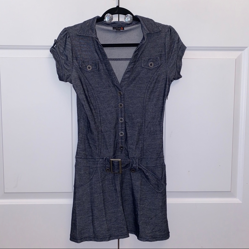 G By Guess Washed Out Blue Buckle Dress